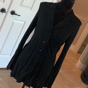 Cache button down top with tie, stretch material, black, size 6